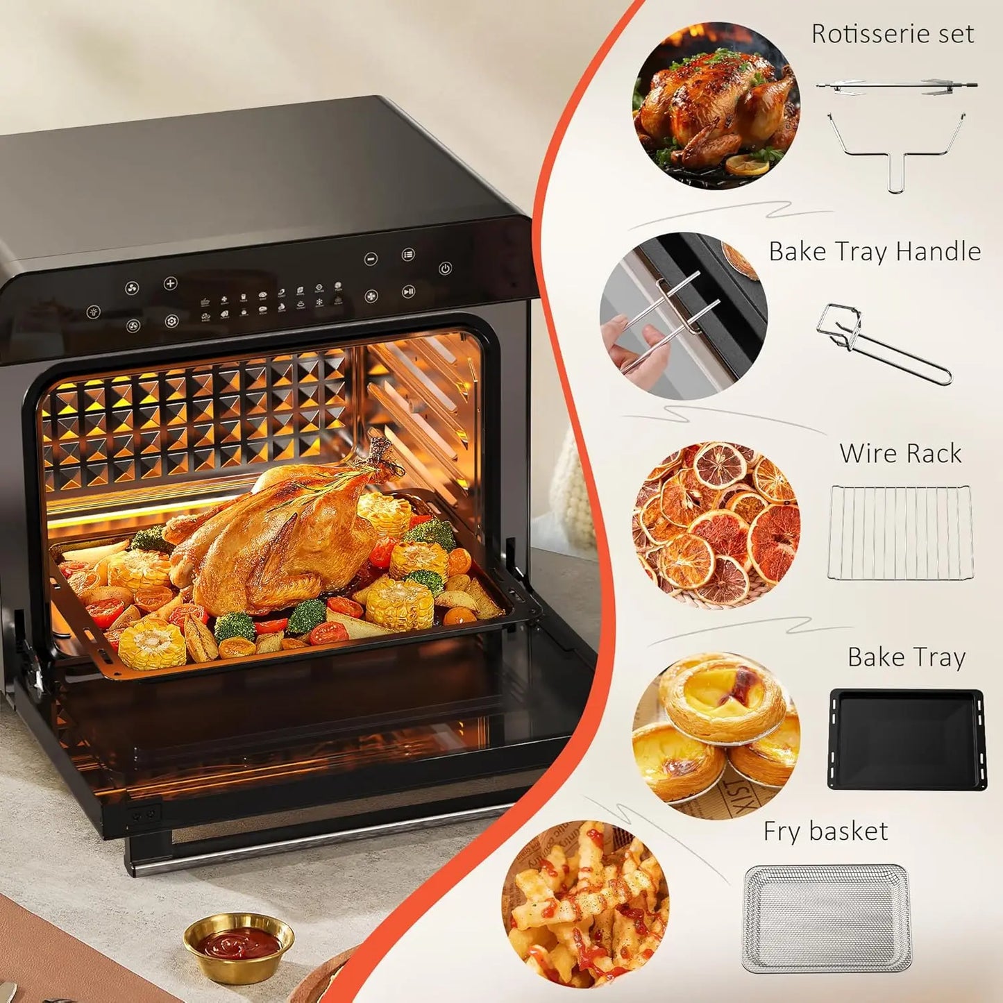 Karinear Air Fryer Oven 36L – Forno 10 in 1 in Acciaio Inox  Doppio Vetro, Accessori Inclusi, 1800W