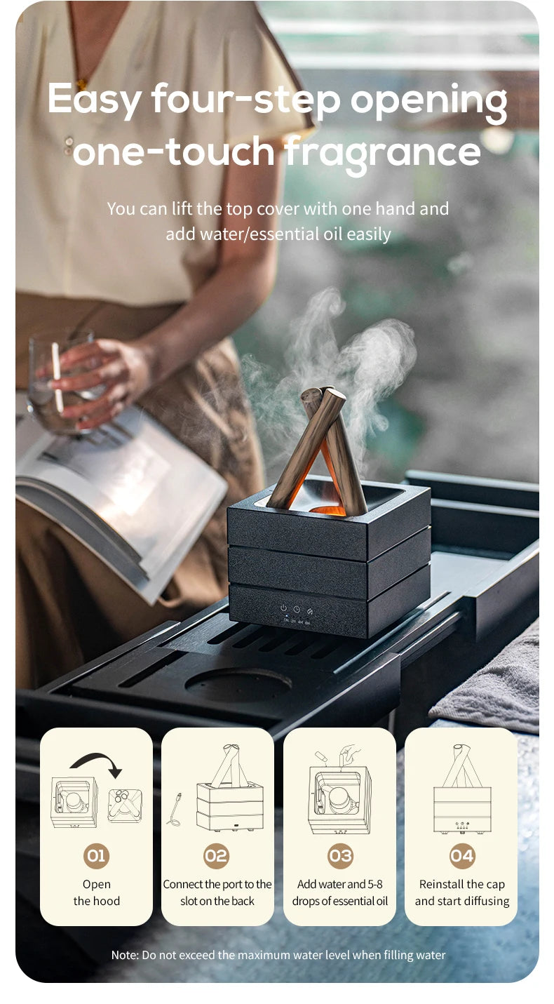 Diffusore di Aromi "Bonfire LED" – Umidificatore Ultrasuoni con Effetto Fiamma Simulata e Luce Atmosferica per Oli Essenziali