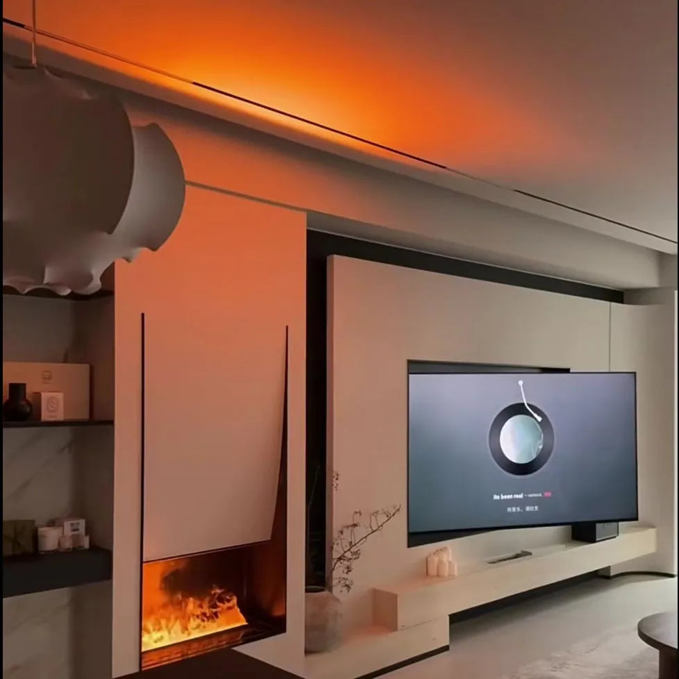 Camino Elettrico 3D a Vapore con LED Fiamma Realistica, Umidificatore, Suono Legna Scoppiettante – Design da Parete per Smart Home e TV Wall