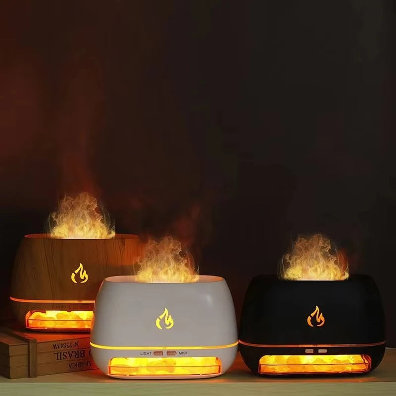 Diffusore di Aromi "Cristallo Himalayano" – Umidificatore con Pietra di Sale, Fiamma 3D e Luce Notturna Colorata