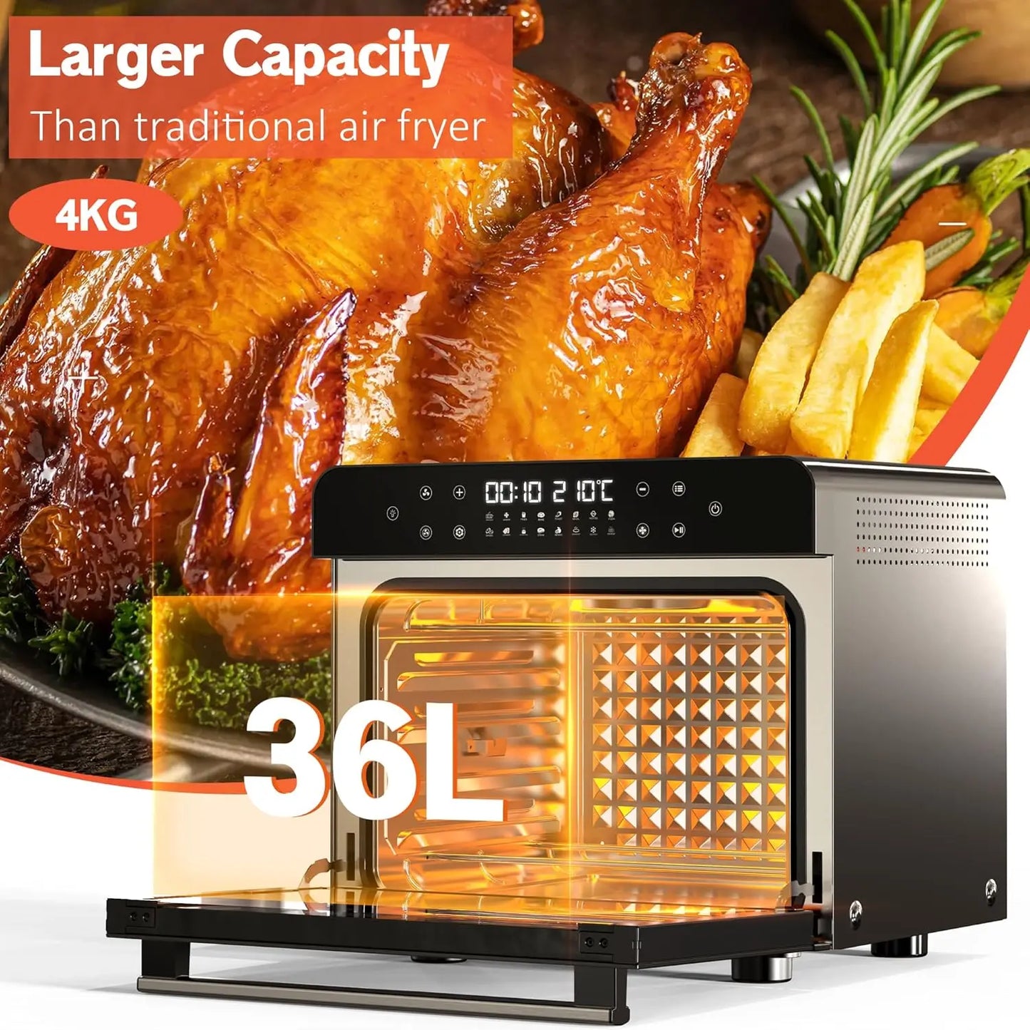 Karinear Air Fryer Oven 36L – Forno 10 in 1 in Acciaio Inox  Doppio Vetro, Accessori Inclusi, 1800W