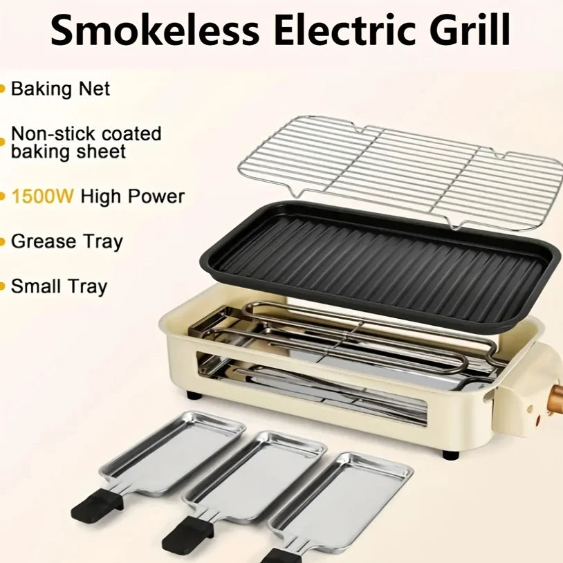Grill Elettrico Portatile 1500W – Piastra Antiaderente Rimovibile  Acciaio Inox 304, US Plug, Ideale per Barbecue Indoor