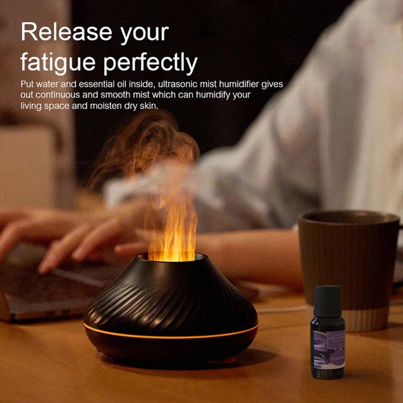 Mini Diffusore Vulcanico USB 130ml – Umidificatore Portatile con Luce Notturna Fiamma Colorata per Oli Essenziali