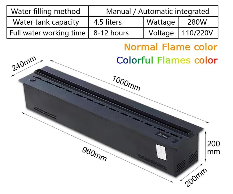 Camino Elettrico 3D a Vapore con LED Fiamma Realistica, Umidificatore, Suono Legna Scoppiettante – Design da Parete per Smart Home e TV Wall