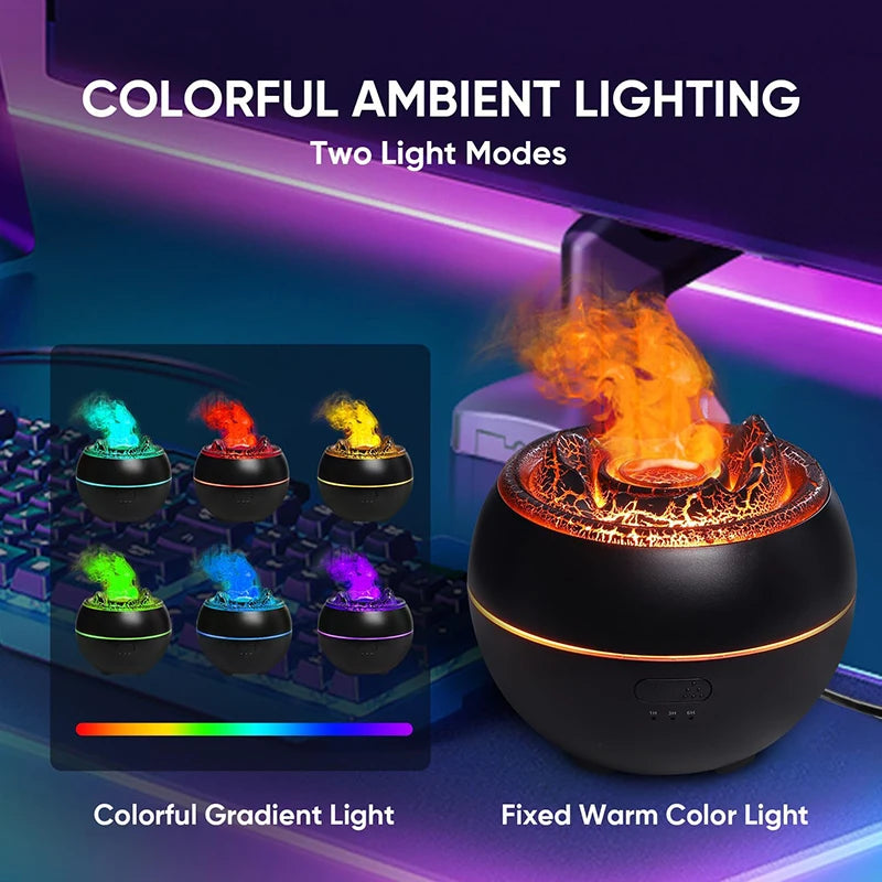 Diffusore di Aromi "Fiamma Vulcano" 360ml – Umidificatore Ultrasuoni con Effetto Fuoco per Casa e Relax