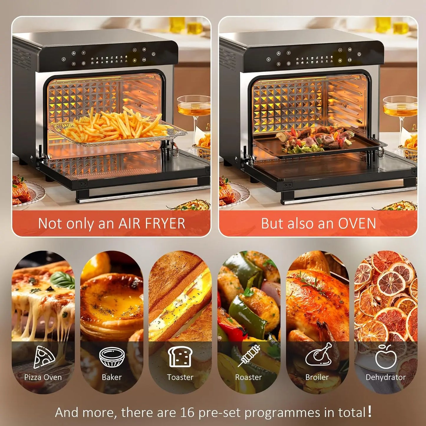 Karinear Air Fryer Oven 36L – Forno 10 in 1 in Acciaio Inox  Doppio Vetro, Accessori Inclusi, 1800W