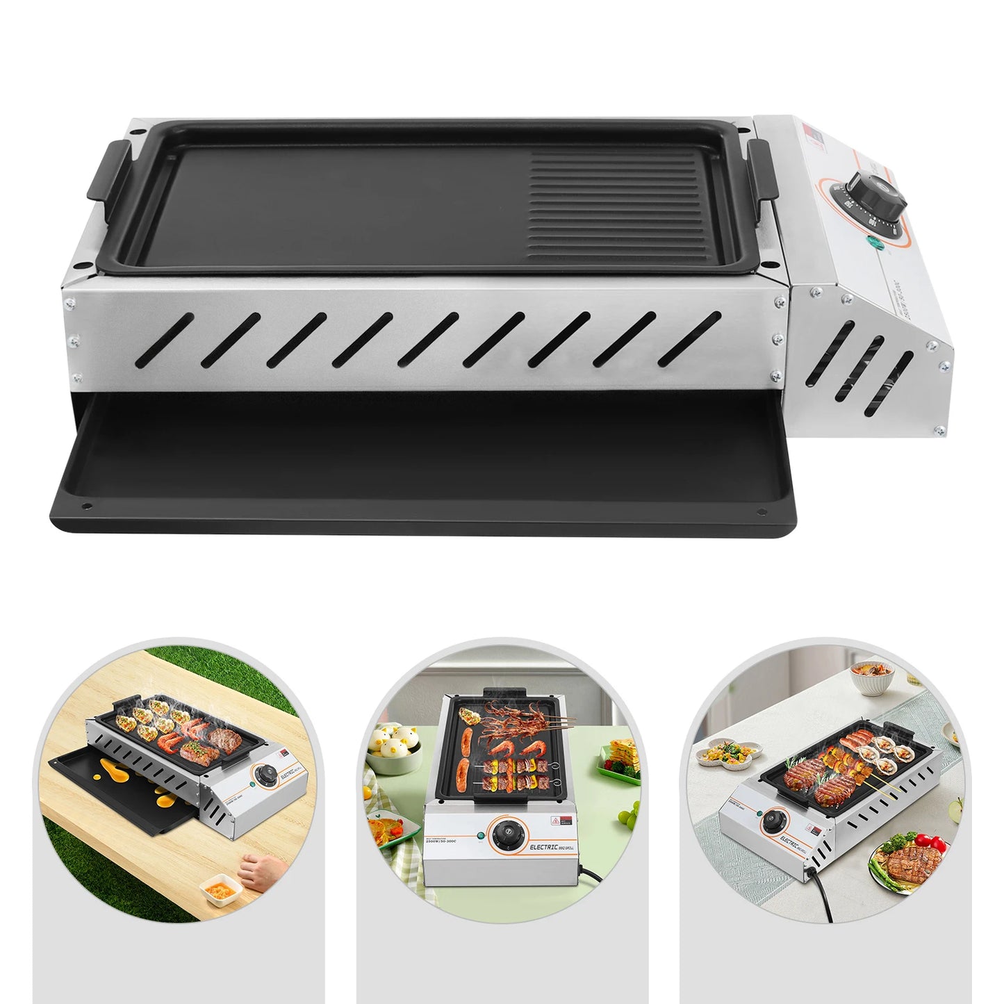 Grill Elettrico 2.5KW – Piastra BBQ ad Alte Prestazioni  Antiaderente, Versatile, Ideale per Grigliate in Famiglia