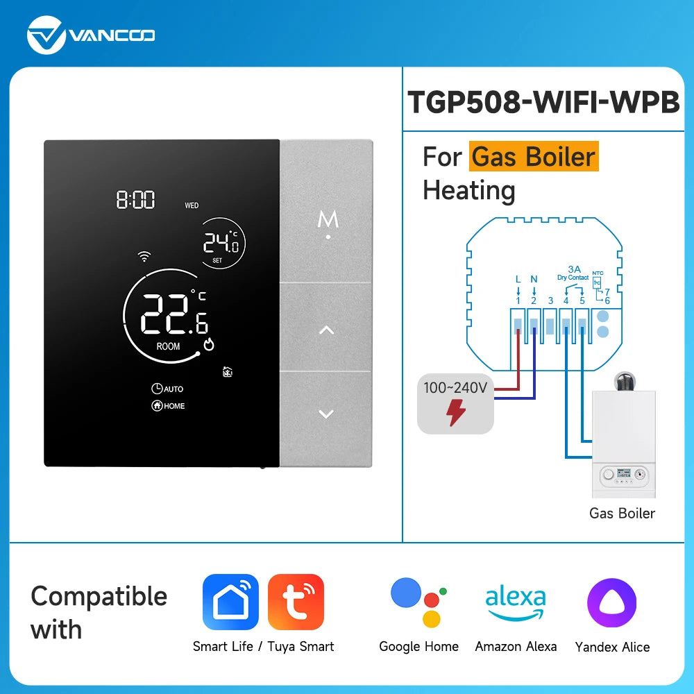 Termostato WiFi Smart Tuya per Caldaia e Riscaldamento - Controllo Temperatura Alexa Google Home