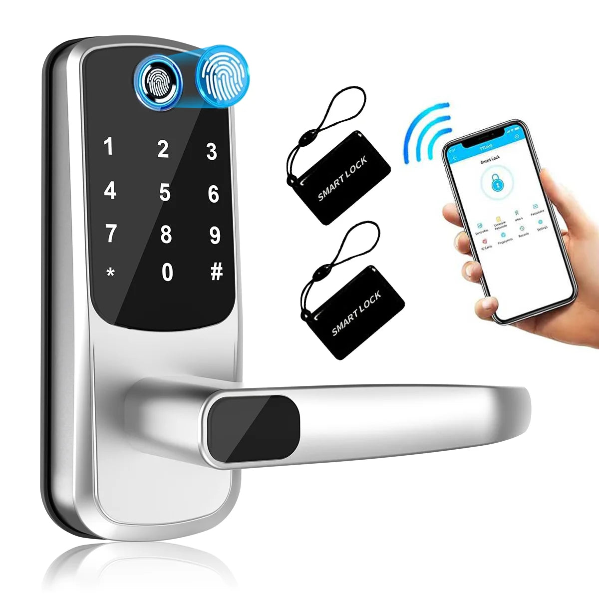 TTLOCK Titan™ – Serratura Smart WiFi con Impronta, Codice, Card, Chiave e Ricarica USB d’Emergenza