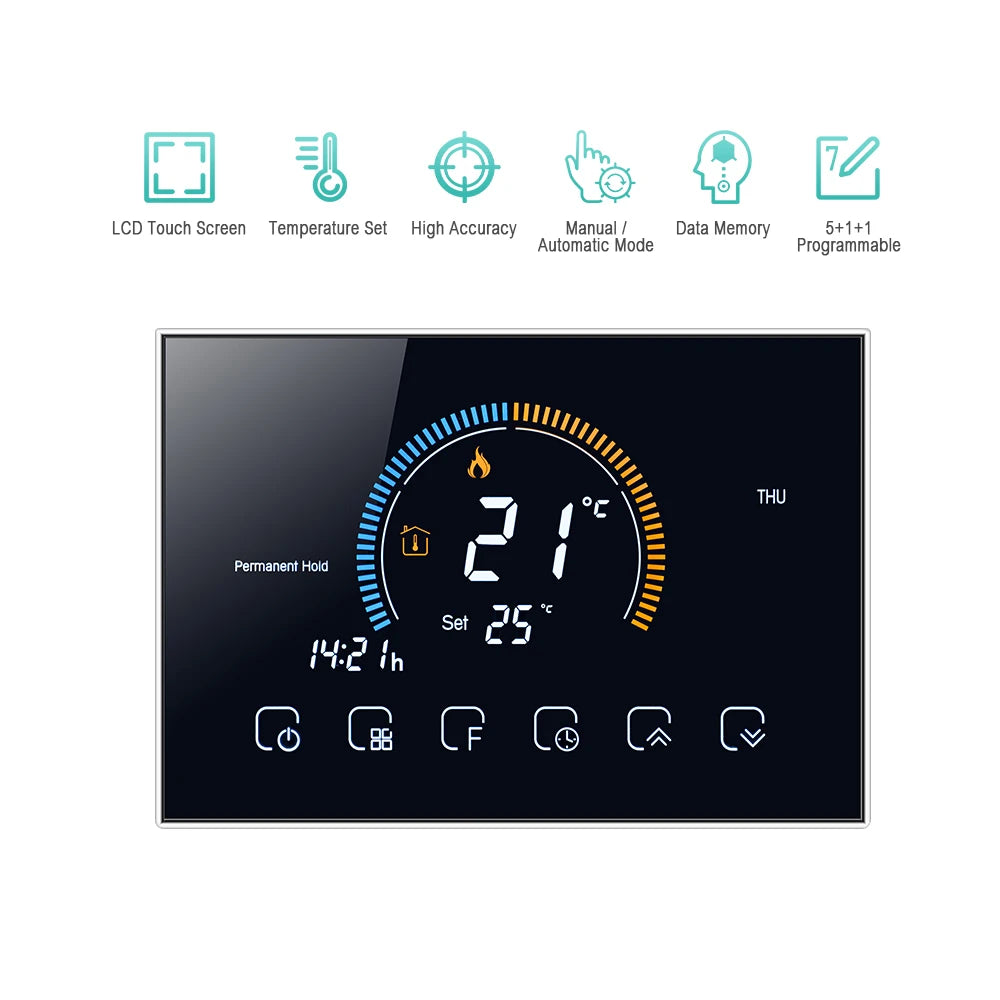 Termostato Wi-Fi Programmabile Smart – Controllo Vocale e App per Caldaie Acqua/Gas
