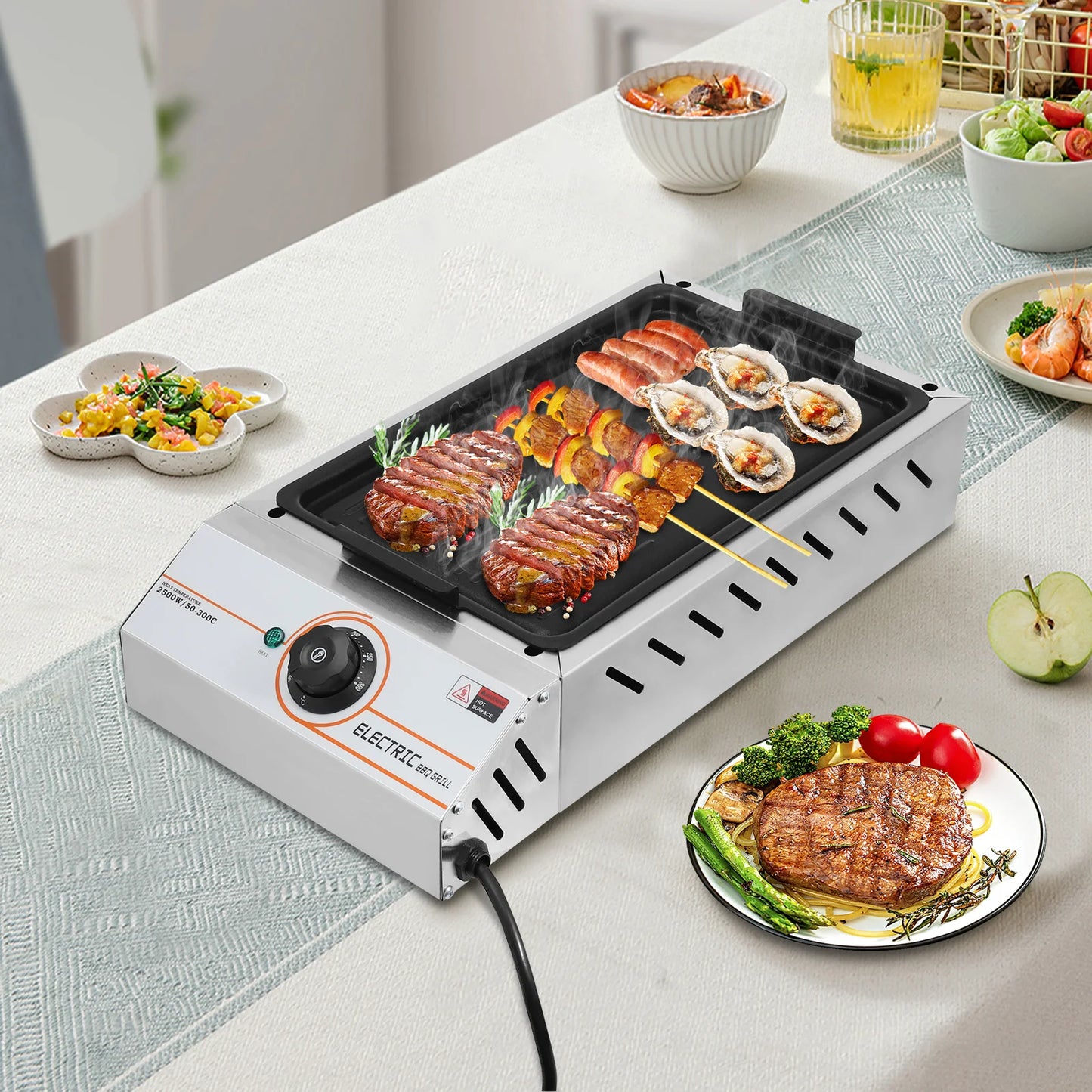 Grill Elettrico 2.5KW – Piastra BBQ ad Alte Prestazioni  Antiaderente, Versatile, Ideale per Grigliate in Famiglia