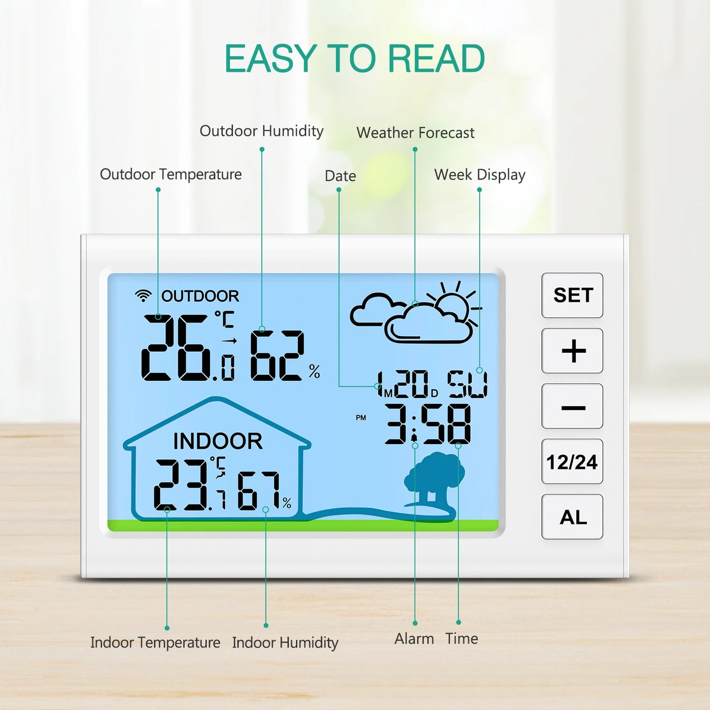 Stazione Meteo Digitale ORIA – Termometro e Igrometro Wireless con Orologio