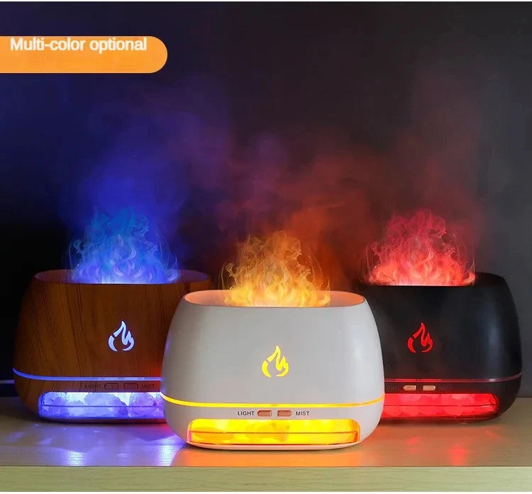 Diffusore di Aromi "Cristallo Himalayano" – Umidificatore con Pietra di Sale, Fiamma 3D e Luce Notturna Colorata