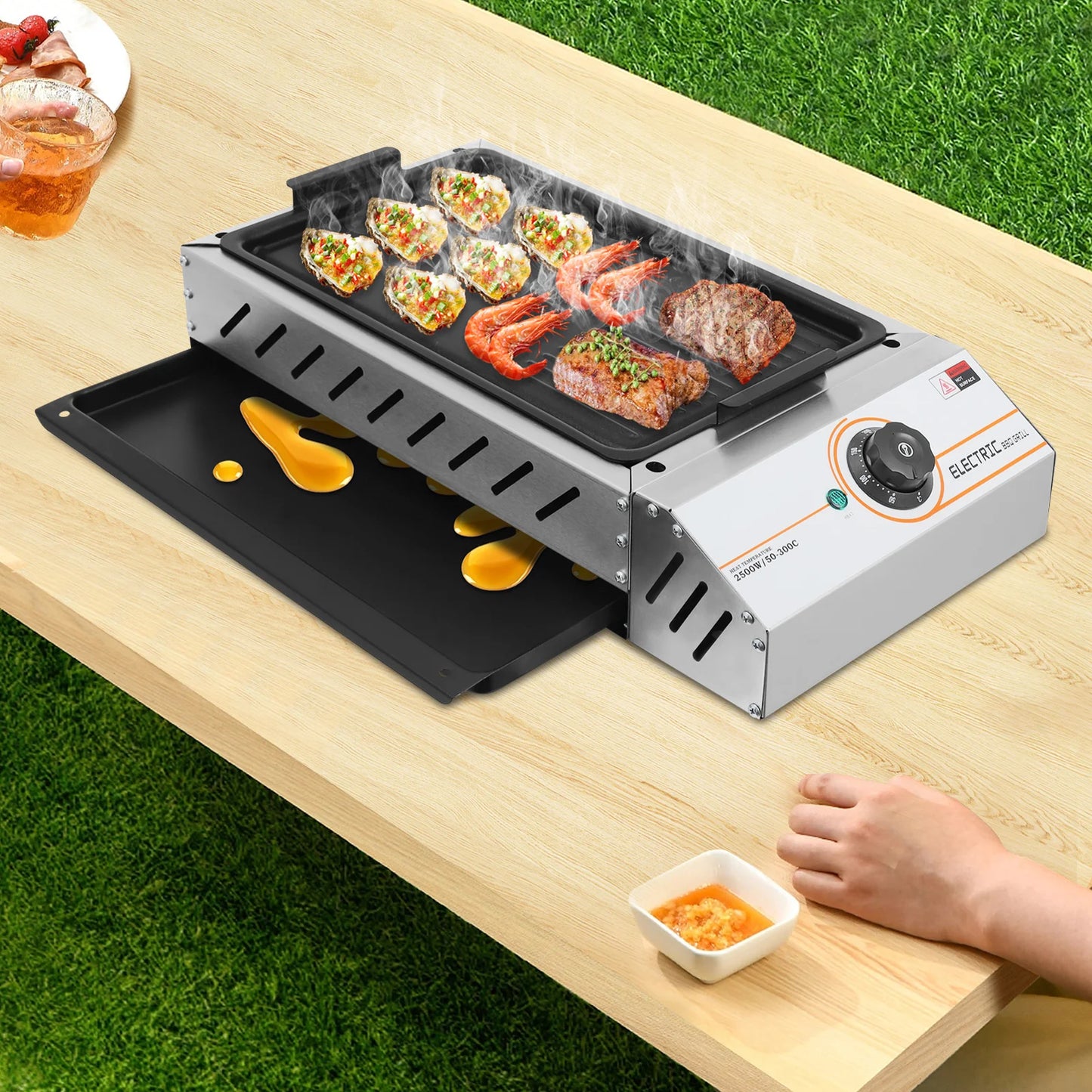 Grill Elettrico 2.5KW – Piastra BBQ ad Alte Prestazioni  Antiaderente, Versatile, Ideale per Grigliate in Famiglia