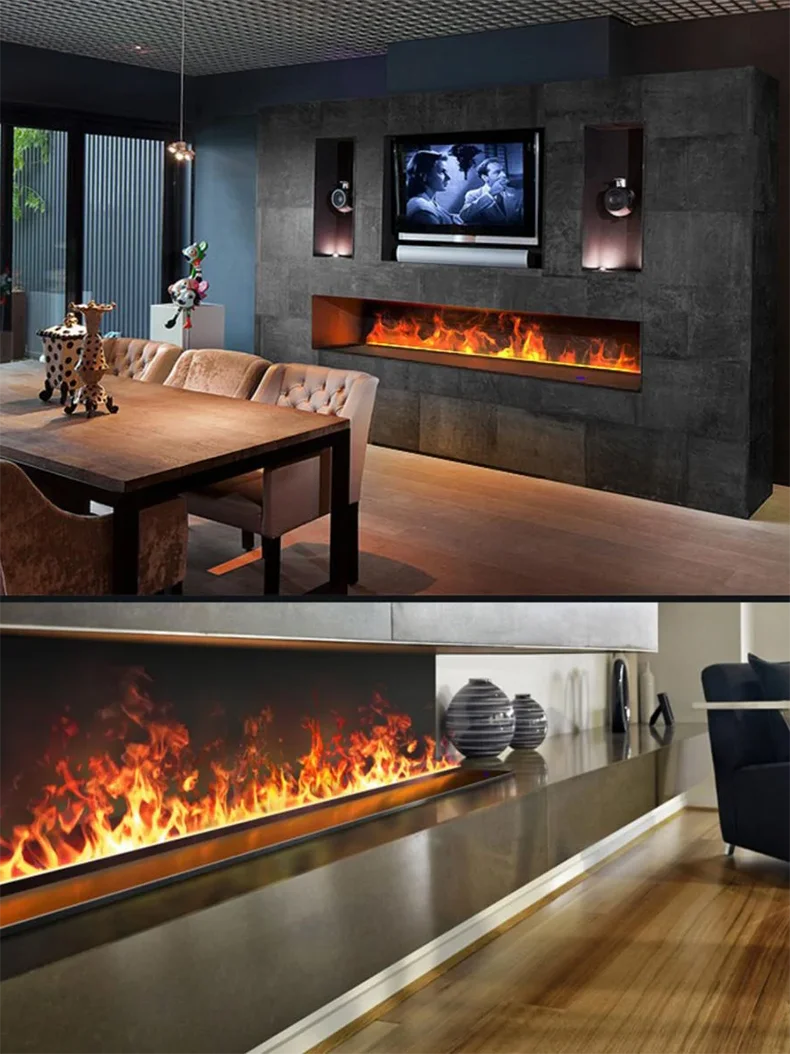 Camino Elettrico 3D a Vapore con LED Fiamma Realistica, Umidificatore, Suono Legna Scoppiettante – Design da Parete per Smart Home e TV Wall