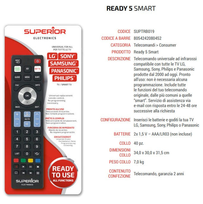 Superior Telecomando Universale R5 – Compatibile con Samsung, LG, Panasonic, Sony, Philips Smart TV