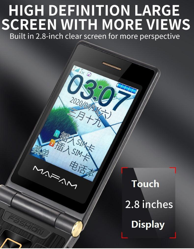 Telefono Cellulare a Conchiglia Dual Screen con Batteria 5900mAh