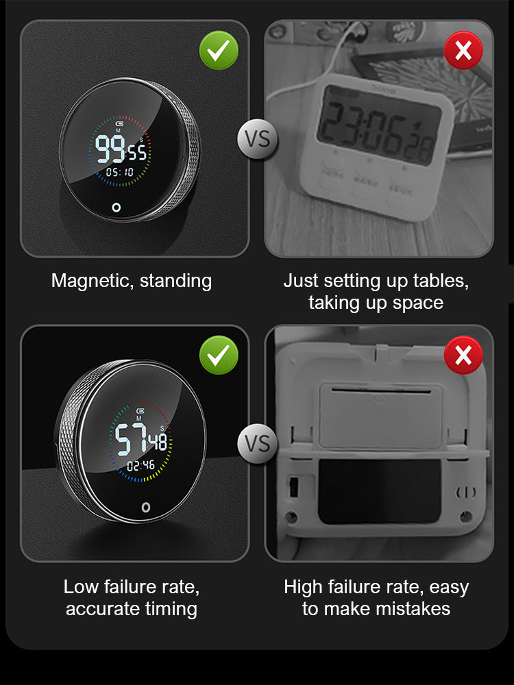 Timer Digitale Magnetico da Cucina con Display LED - Rotante, Allarme Regolabile per Cucina e Studio