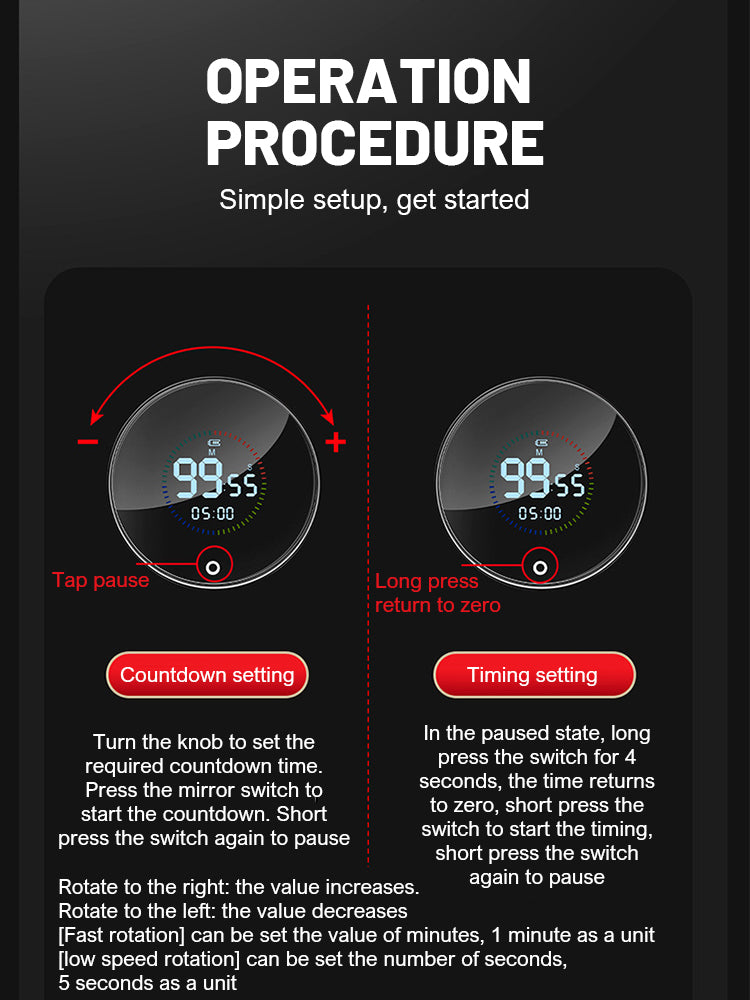 Timer Digitale Magnetico da Cucina con Display LED - Rotante, Allarme Regolabile per Cucina e Studio