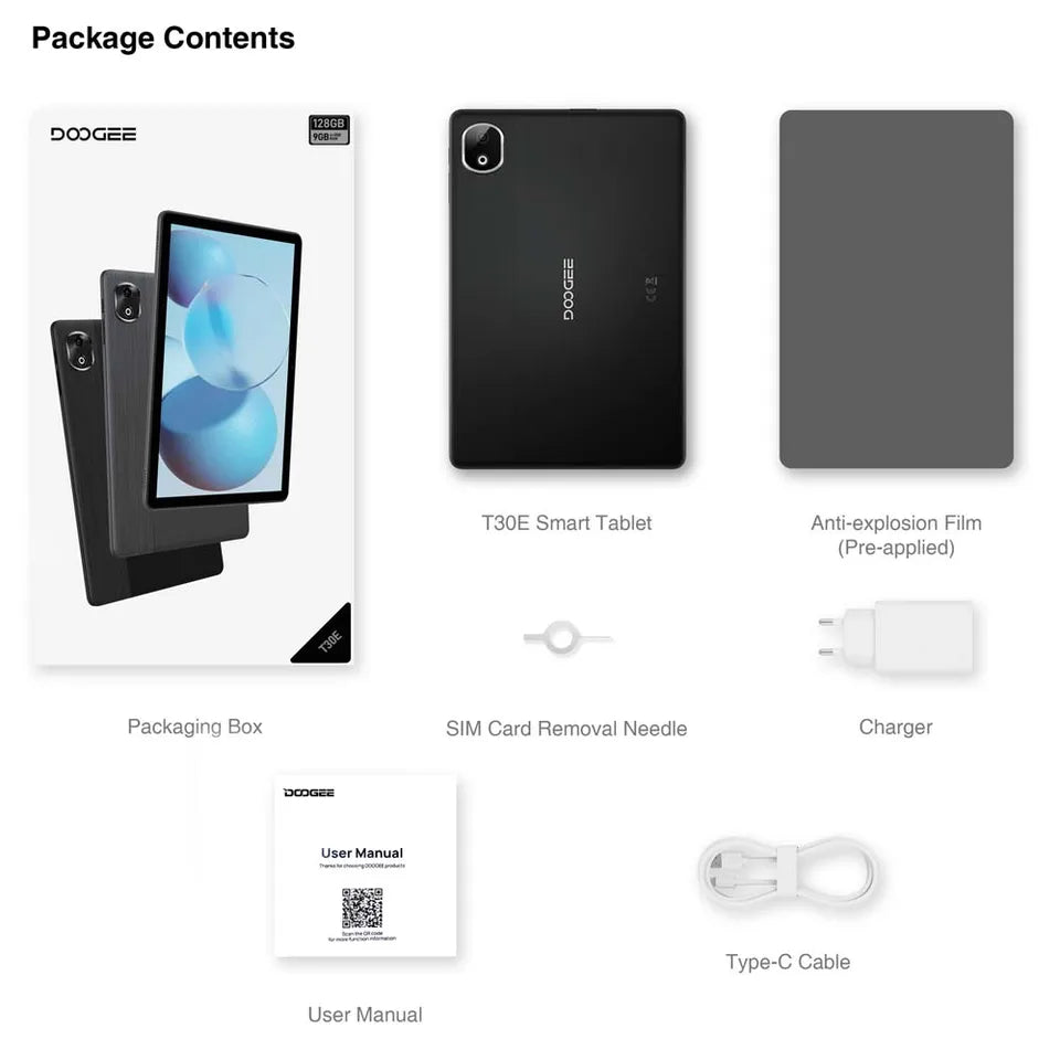 Tablet DOOGEE T30E 11" Android 14 con 9GB RAM, 128GB ROM Espandibile, Dual SIM 4G e Batteria 8000mAh