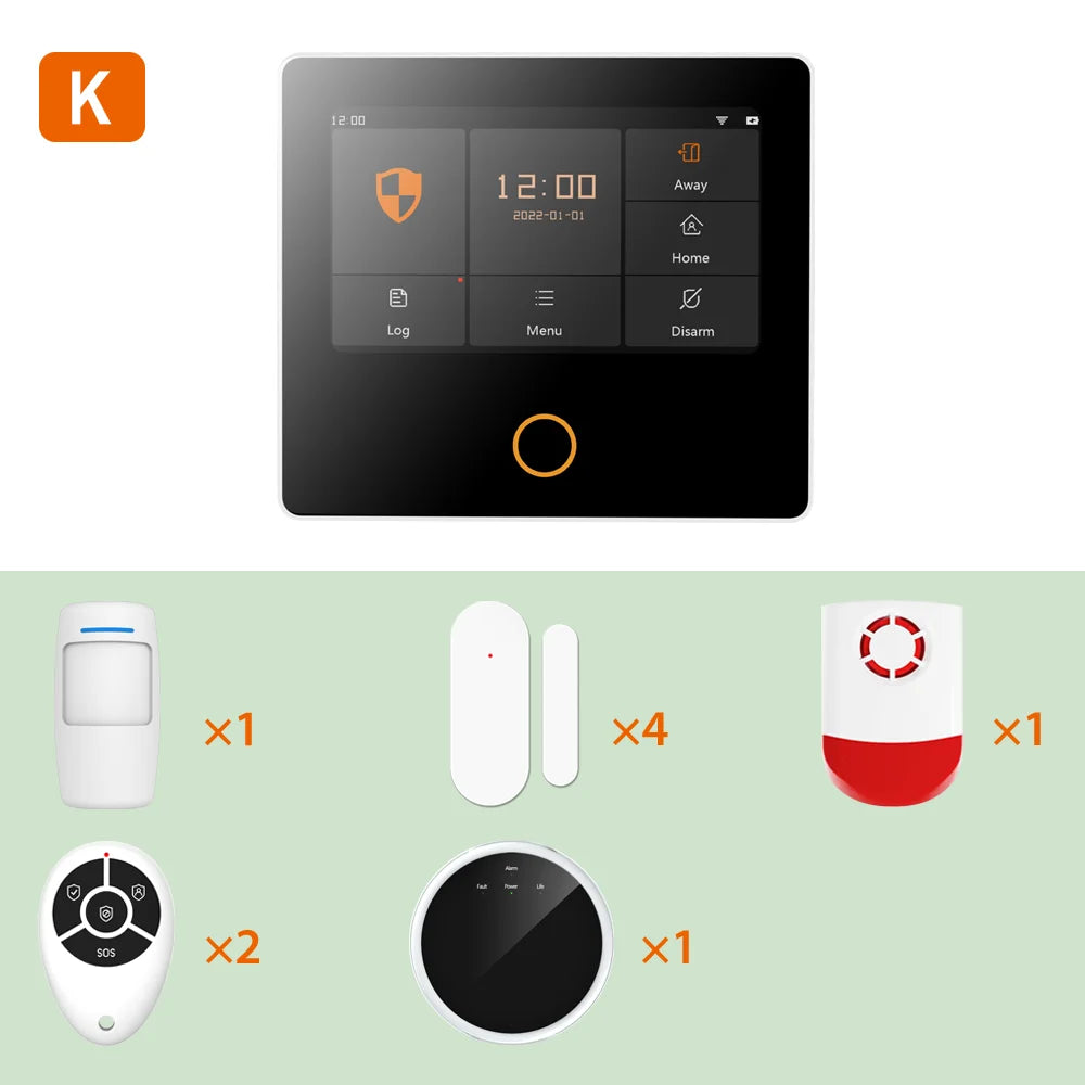 Kit Allarme Casa WiFi Smart con Display Touch 4.3" - Sistema Antifurto Wireless Tuya con 10 Lingue e Controllo App