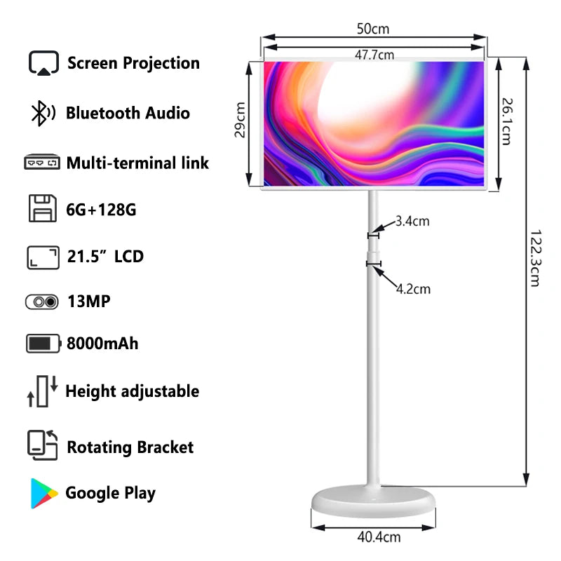 Smart TV Portatile 21.5" Android Touch Screen Full HD | Regolabile in Altezza | Batteria 8000mAh | Fotocamera 13MP