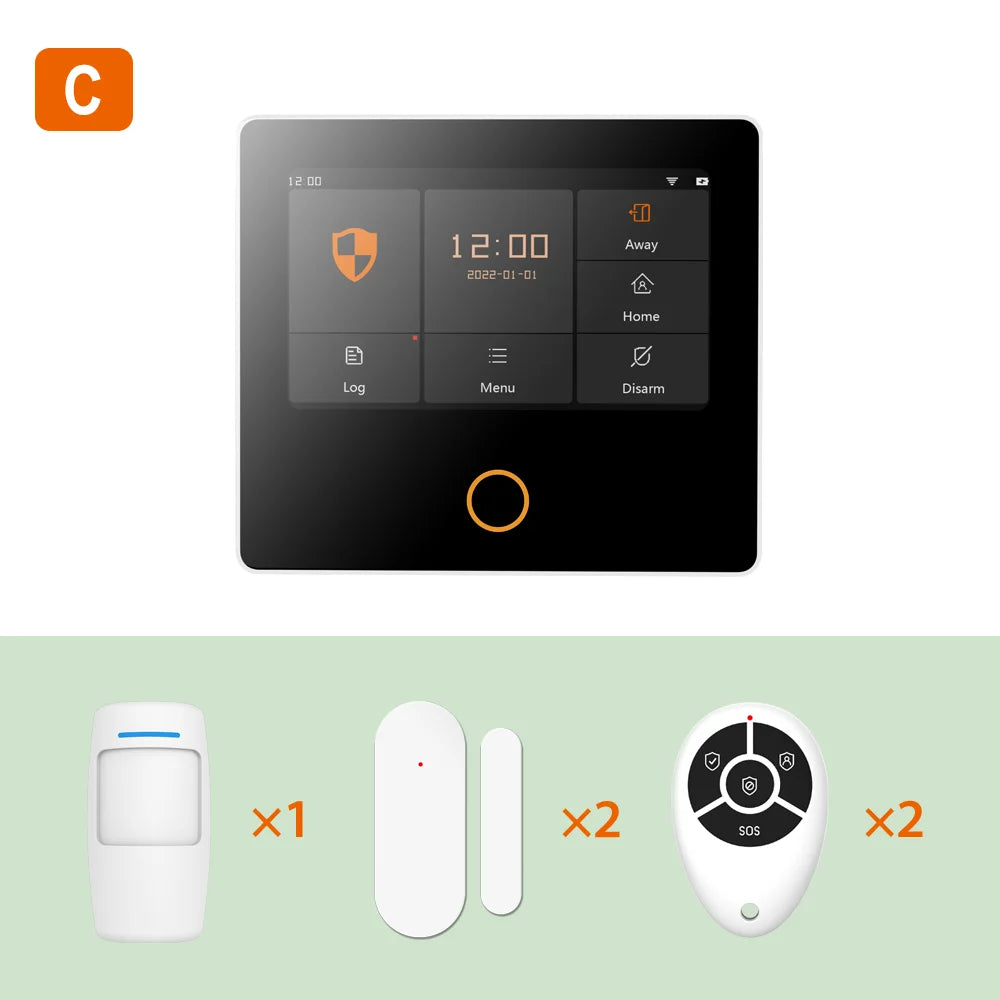 Kit Allarme Casa WiFi Smart con Display Touch 4.3" - Sistema Antifurto Wireless Tuya con 10 Lingue e Controllo App