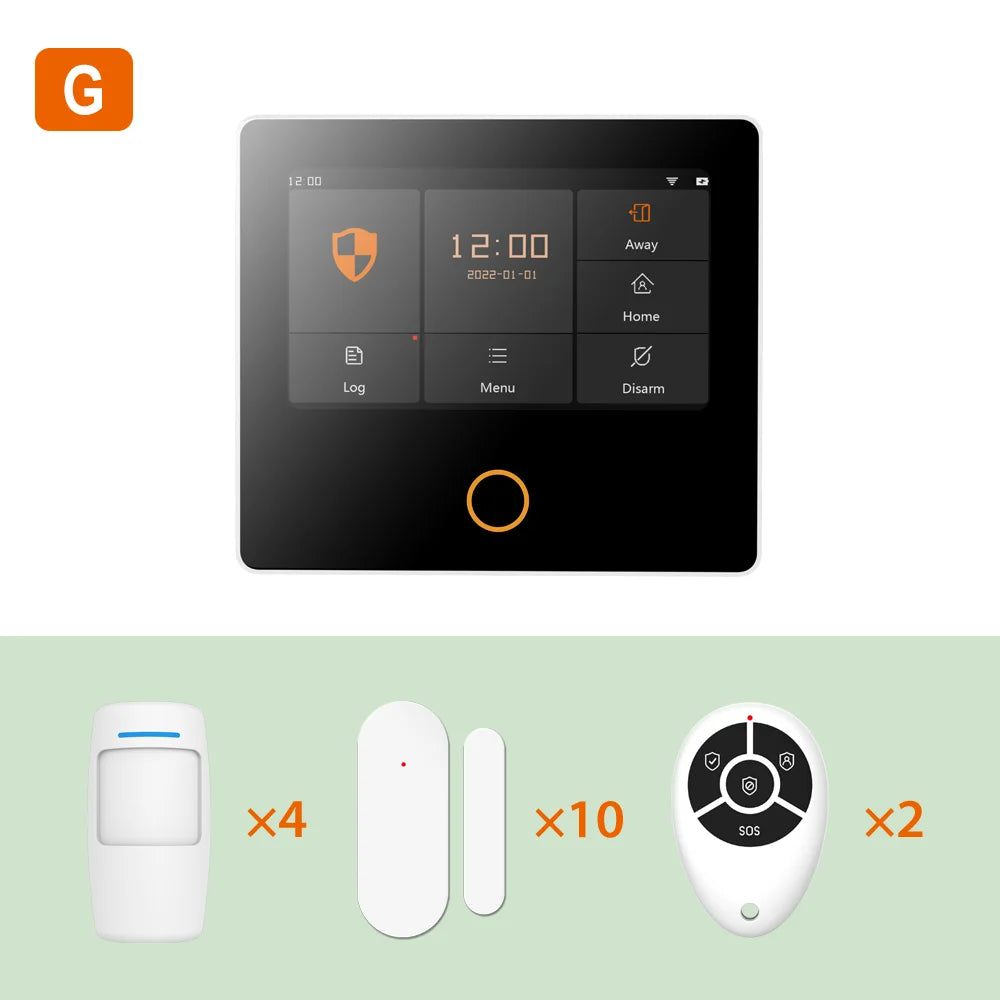 Kit Allarme Casa WiFi Smart con Display Touch 4.3" - Sistema Antifurto Wireless Tuya con 10 Lingue e Controllo App
