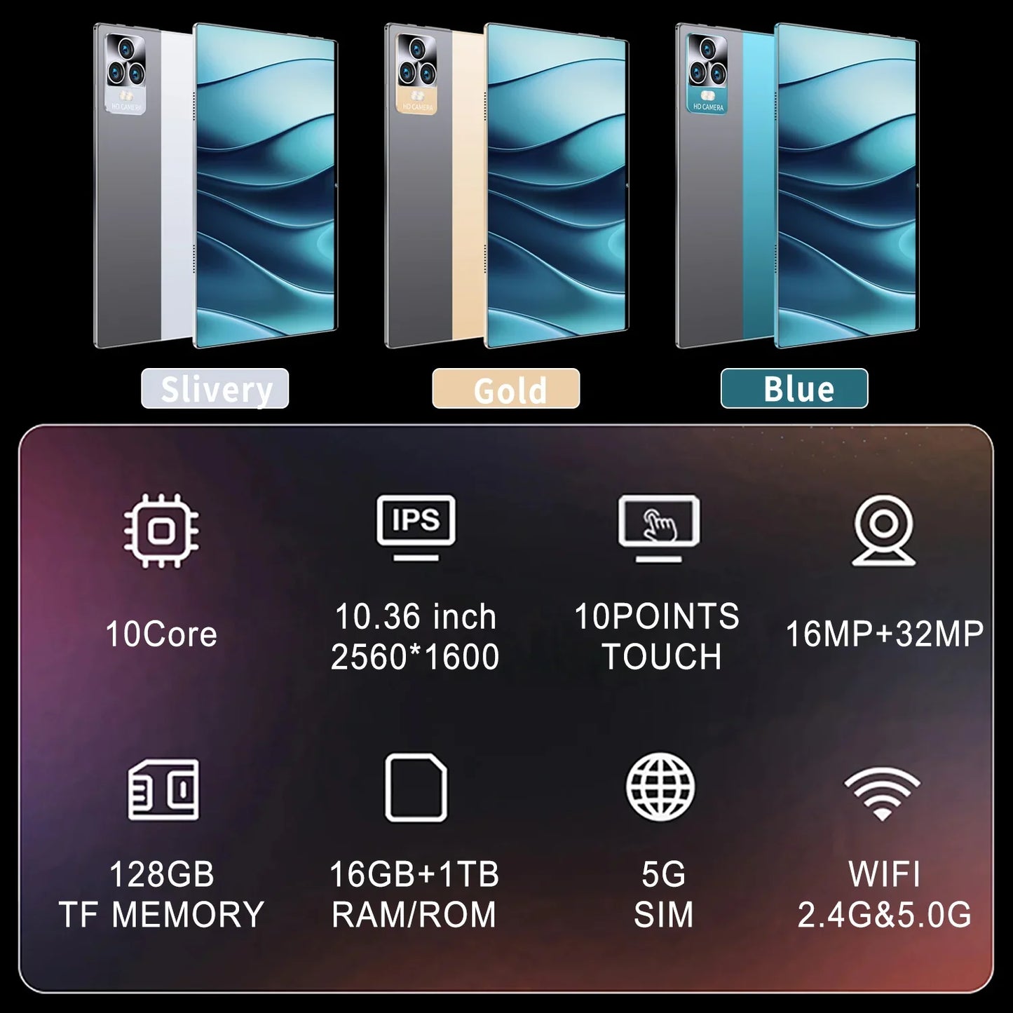Tablet Android 13 5G Global 2025  16GB RAM + 1TB ROM  10.36" Display  Dual SIM & WiFi  10 Core
