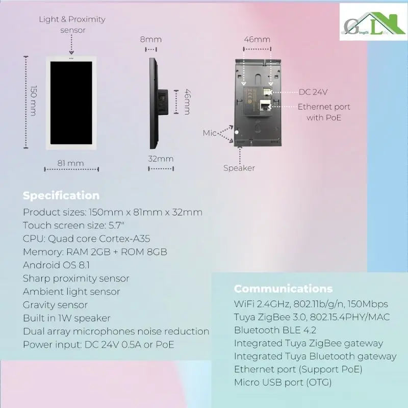 Pannello Controllo Smart Home Android 5.7" Touch Screen WiFi Domotica