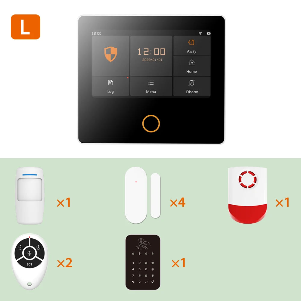 Kit Allarme Casa WiFi Smart con Display Touch 4.3" - Sistema Antifurto Wireless Tuya con 10 Lingue e Controllo App