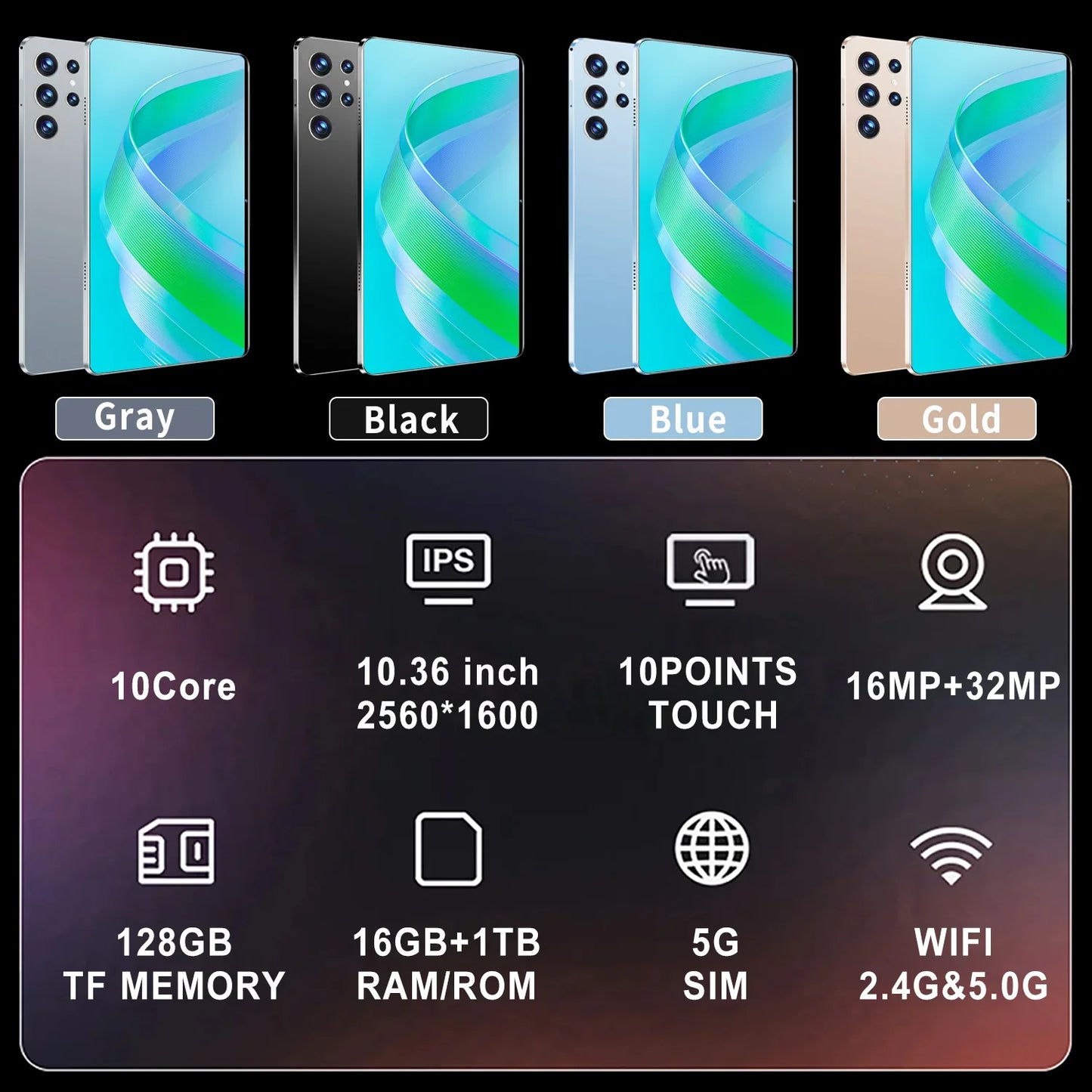 Tablet Android 13 5G Global 2025  16GB RAM + 1TB ROM  10.36" Display  Dual SIM & WiFi  10 Core