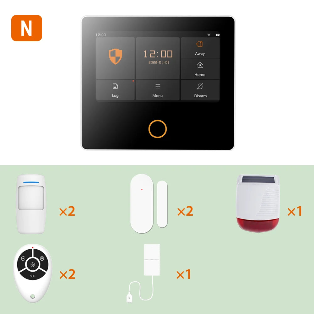 Kit Allarme Casa WiFi Smart con Display Touch 4.3" - Sistema Antifurto Wireless Tuya con 10 Lingue e Controllo App