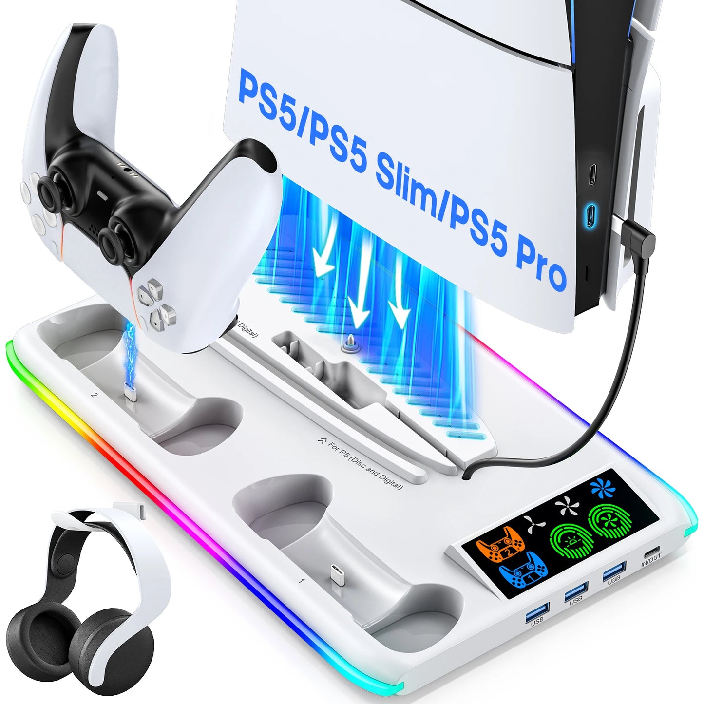 Stand Gaming per PS5 - Base Supporto con Ventola Raffreddamento e LED RGB