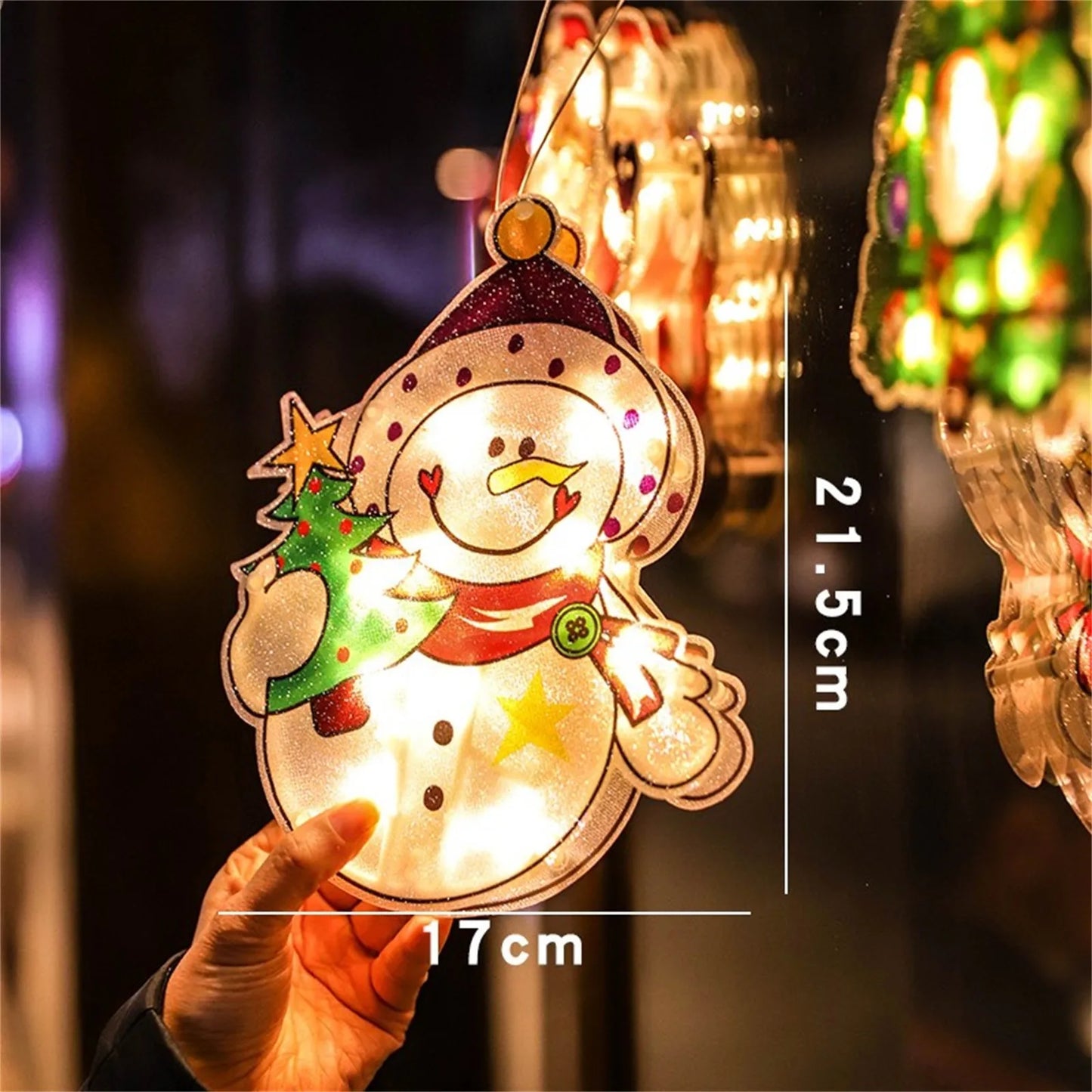 Decorazione Natalizia Luminosa con Ventosa - Pupazzo di Neve e Babbo Natale per Finestre
