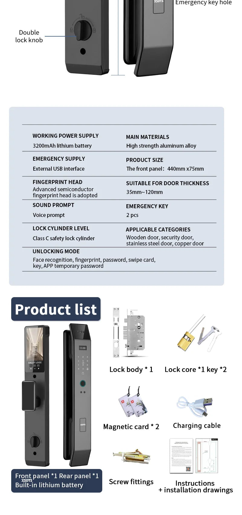 Serratura Smart WiFi con Riconoscimento Facciale 3D e Telecamera Integrata