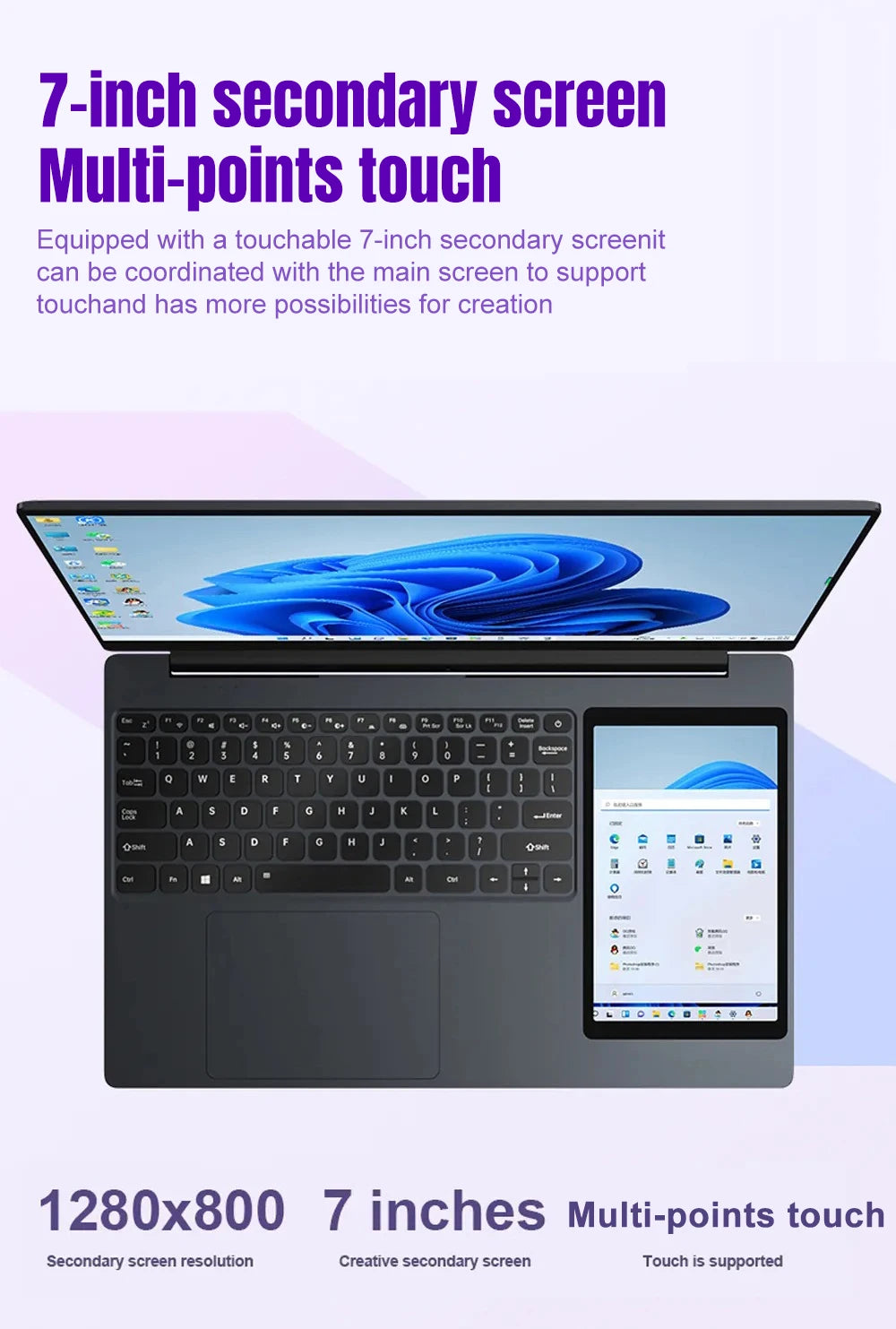 Laptop Dual Screen 15.6" + 7" Touch | Intel N100 | 32GB RAM | 1TB SSD | Tastiera Retroilluminata | Windows 11