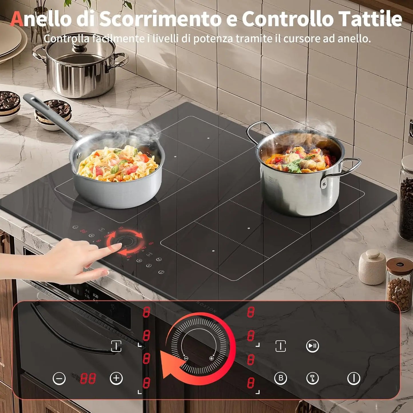 Piano Cottura a Induzione NOXTON 60cm 4 Zone con Booster e Timer