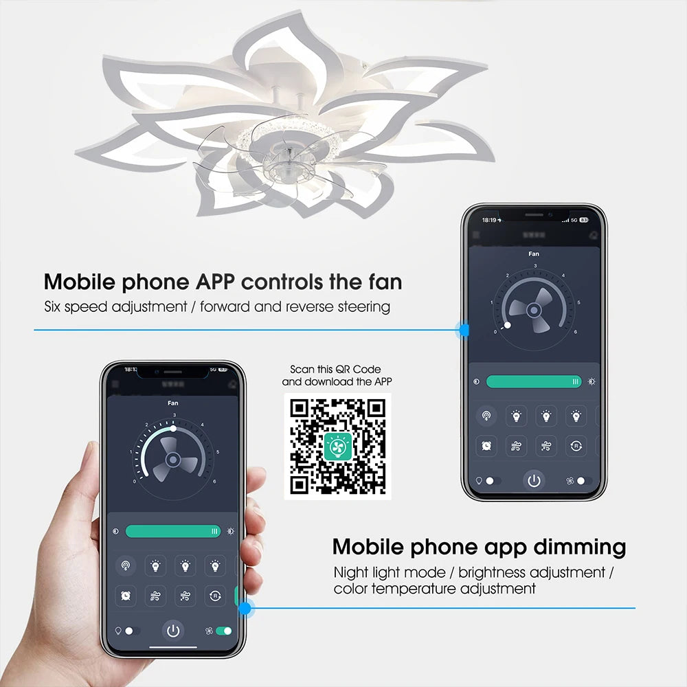 Ventilatore da Soffitto Smart con Luce LED - Controllo App e Telecomando, 6 Velocità, Motore DC Silenzioso