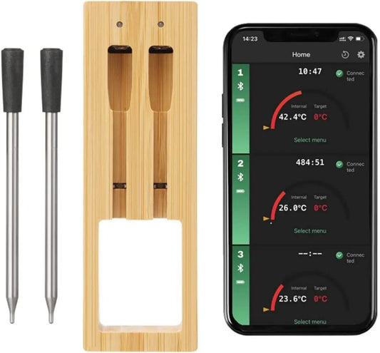Termometro Smart per Carne Wireless Bluetooth - Portata 90m, IP67 Impermeabile per BBQ e Grill