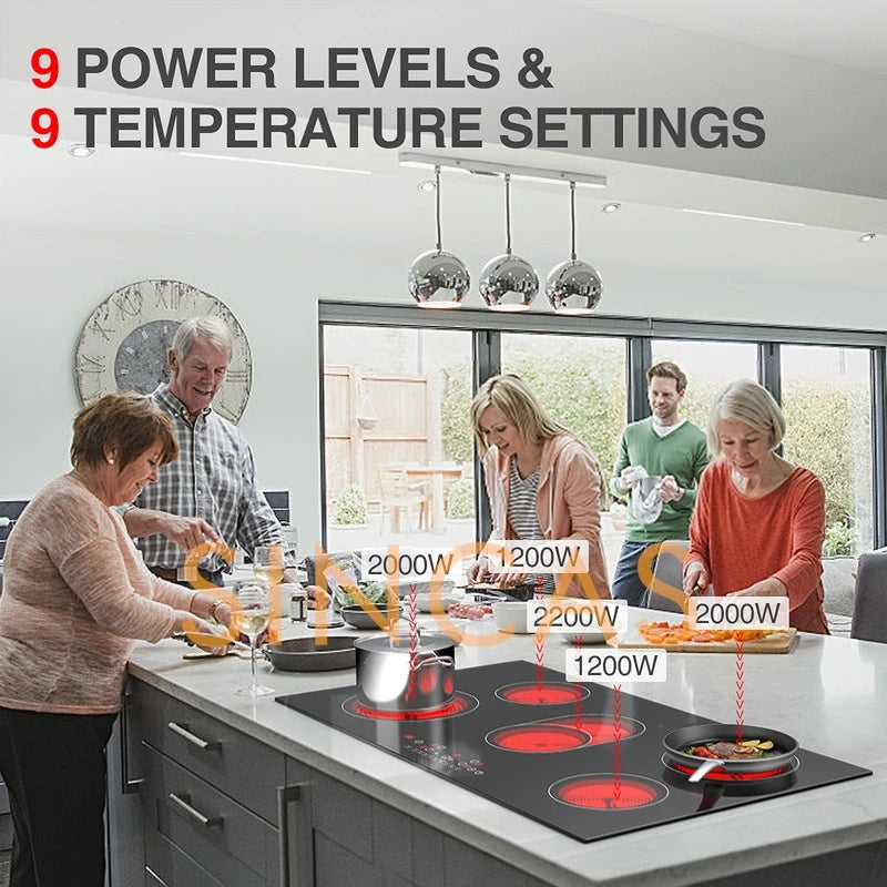 Piano Cottura a Induzione 5 Fuochi da Incasso ad Alta Potenza - Piastra Elettrica Multifuoco per Cucina