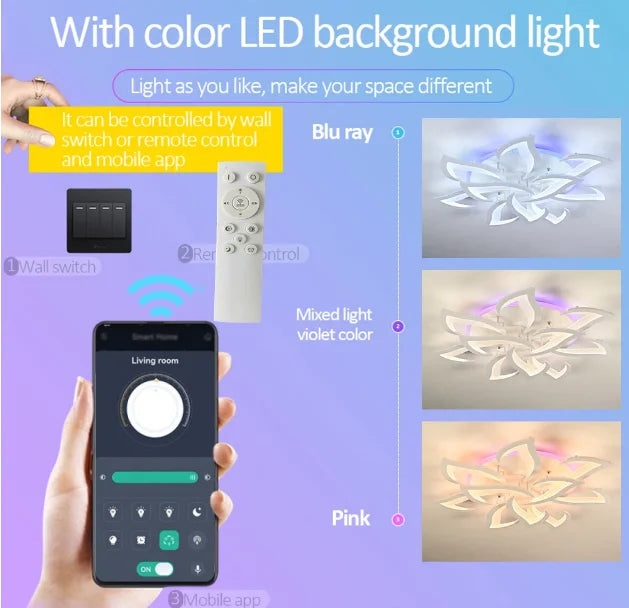 Lampada da Soffitto LED IRALAN Design Fiore - Dimmerabile con Telecomando, Luce RGB Colorata, Moderna per Camera da Letto