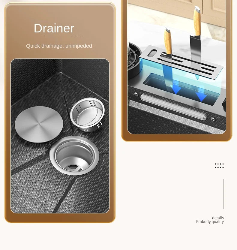 Lavello Cucina Acciaio Inox 304 Nano Black con Rubinetto Digitale a Cascata