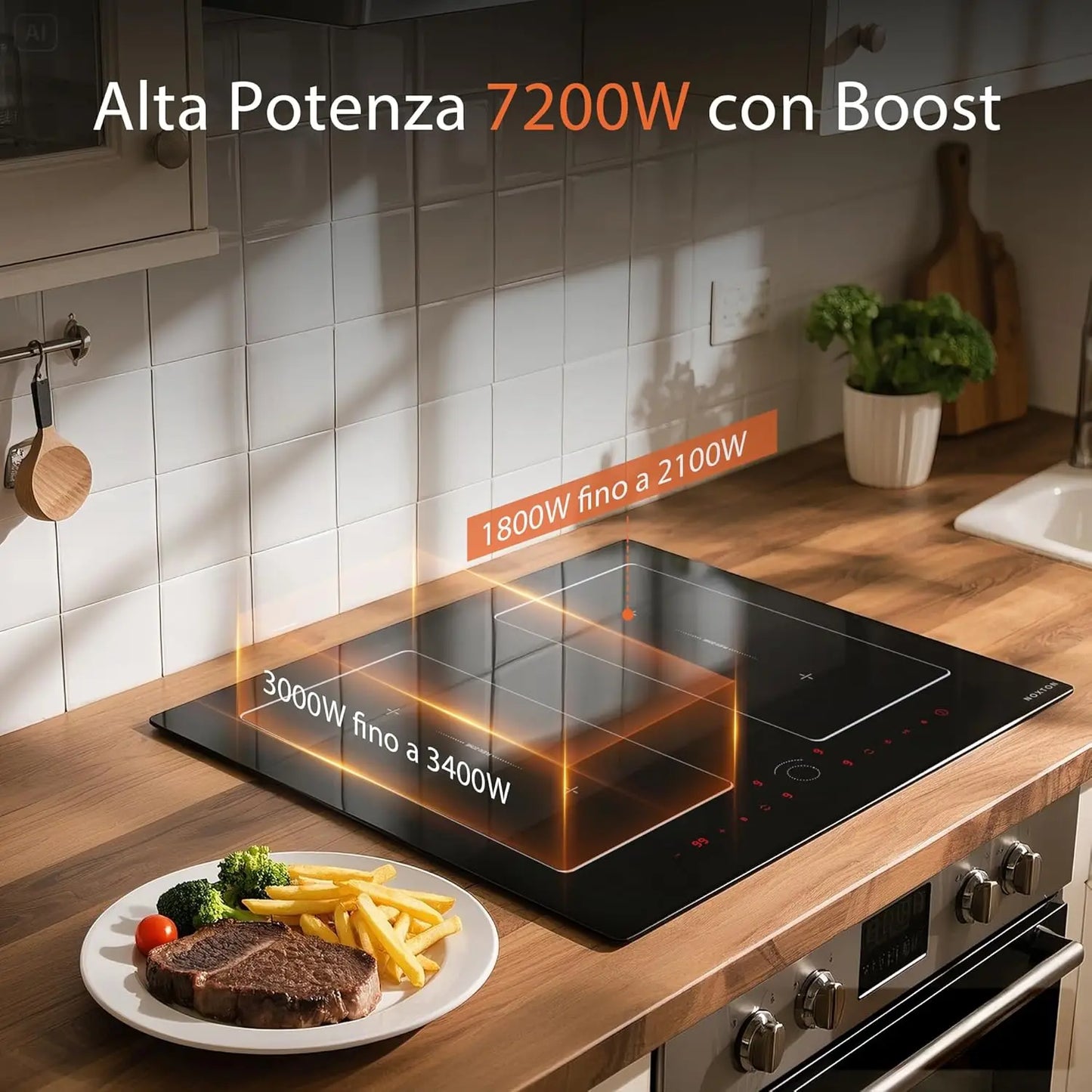 Piano Cottura a Induzione NOXTON 60cm 4 Zone con Booster e Timer