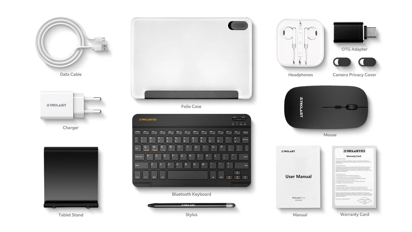 Tablet Android 16 Teclast P30T 10.1" - 12GB RAM 128GB ROM con Tastiera, Mouse, Stylus e Accessori Completi