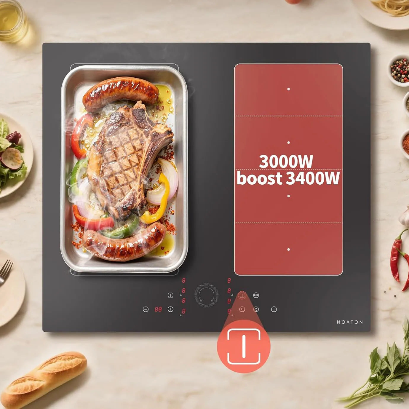 Piano Cottura a Induzione NOXTON 60cm 4 Zone con Booster e Timer