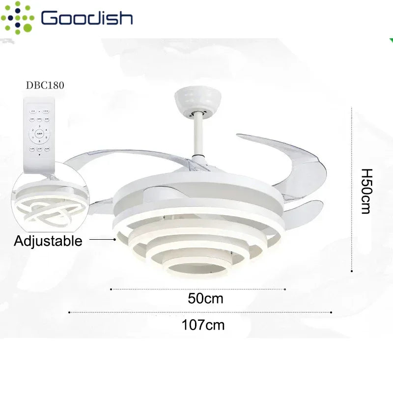 Ventilatore da Soffitto LED Nordico Minimalista - Design Moderno con Luce, Potente e Silenzioso per Soggiorno e Camera da Letto