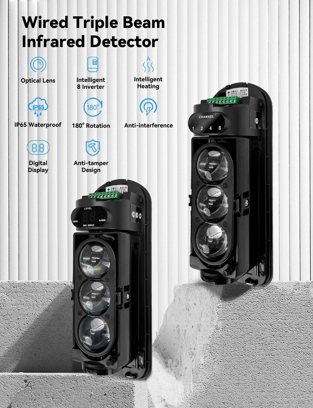 Sensore a Barriera Infrarossi Doppio/Triplo Cablato IP65 Impermeabile per Villa e Fattoria