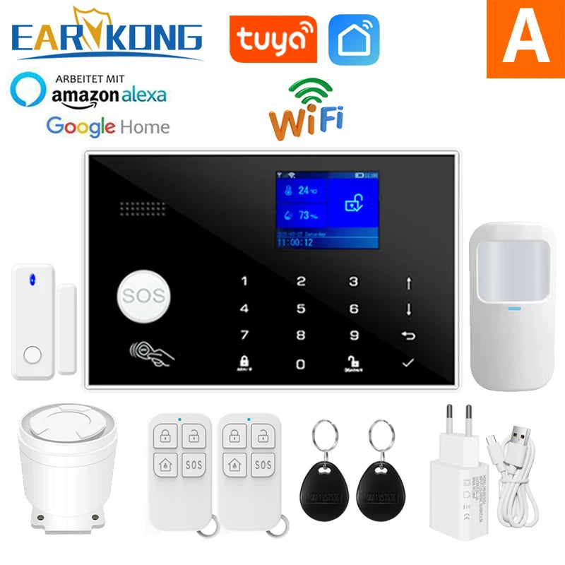 Sistema Allarme Casa WiFi GSM Wireless - Kit Antifurto Smart con Sensori Porta e Movimento, App Tuya e Compatibilità Alexa