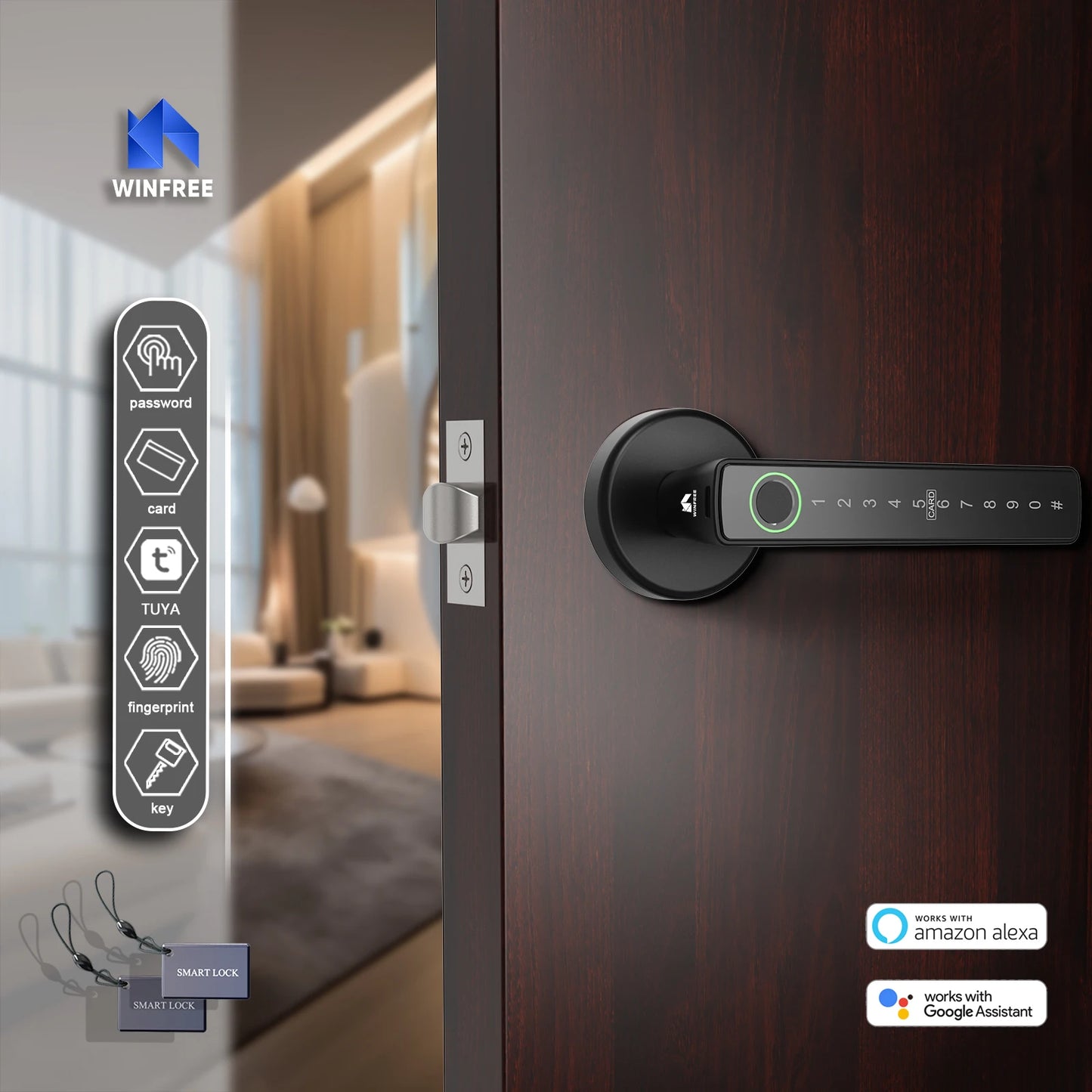 WINFREE ZenLock™ – Serratura Smart per Porte in Legno con Impronta, Codice, Bluetooth e Controllo Vocale